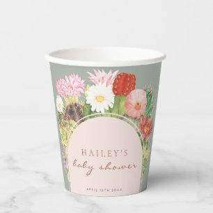 Sage Green Boho Bloom Cactus Baby Shower Paper Cups