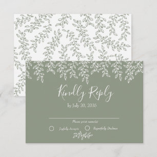 Sage Green Boho Botanical Elegant Wedding RSVP Card
