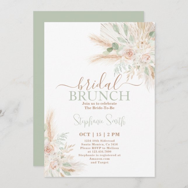 Sage green Boho Bridal Shower Invitation (Front/Back)
