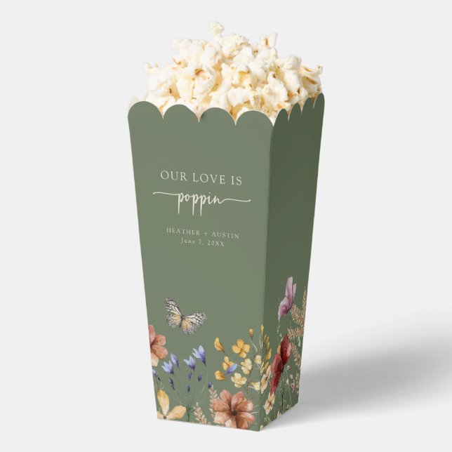 Sage Green Boho Butterfly Popcorn Favour Box (Popped)