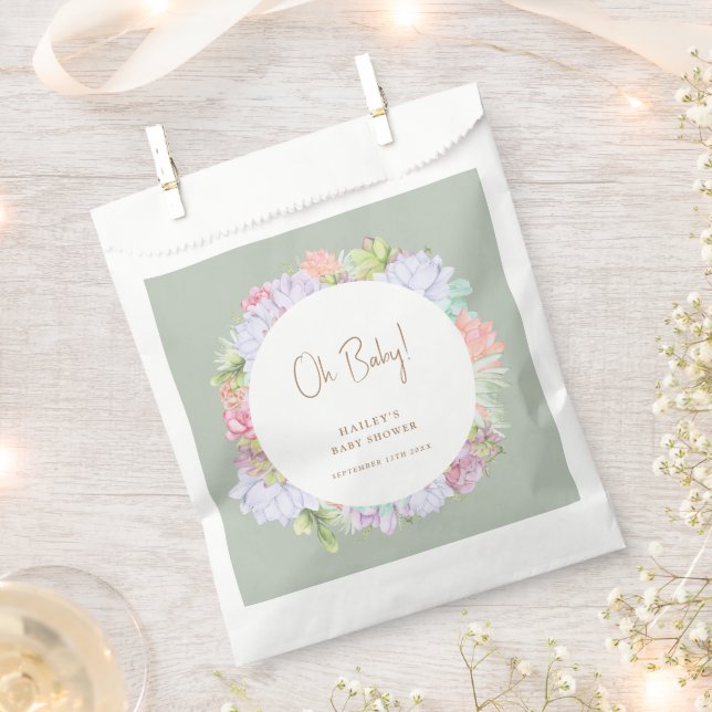 Sage Green Boho Cactus Desert Oh Baby Shower  Favour Bag (Clipped)