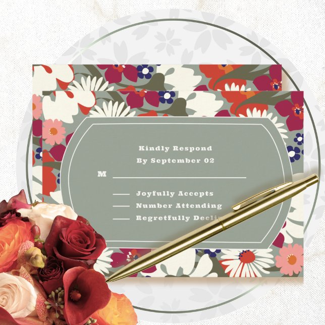Sage Green Boho Chic Floral Modern Wedding RSVP (Creator Uploaded)