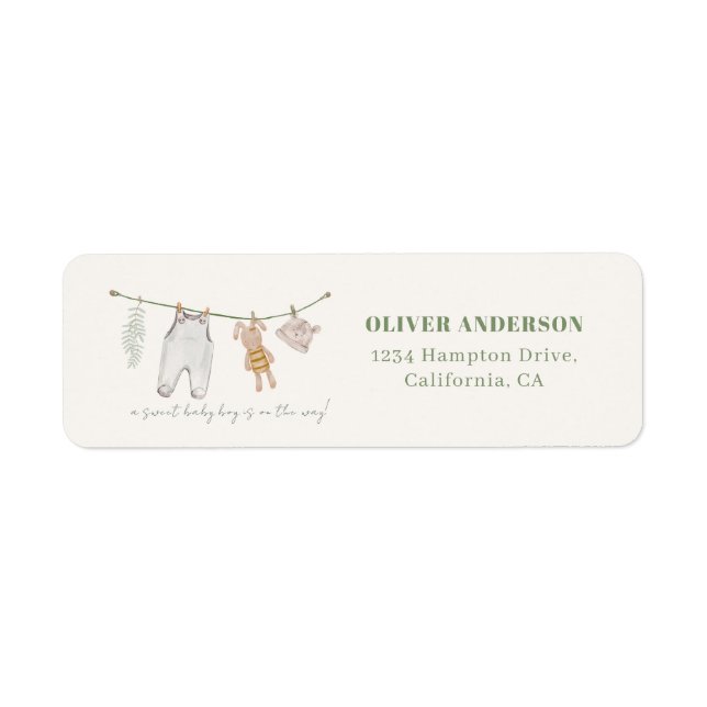 Sage Green Boho Clothes Baby Shower Return Address Label (Front)