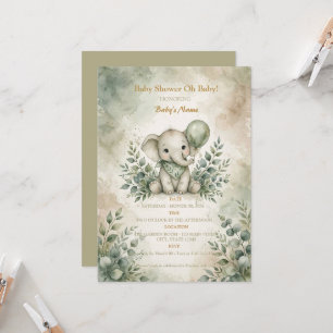 Sage Green Boho Elephant Baby Shower Invitation