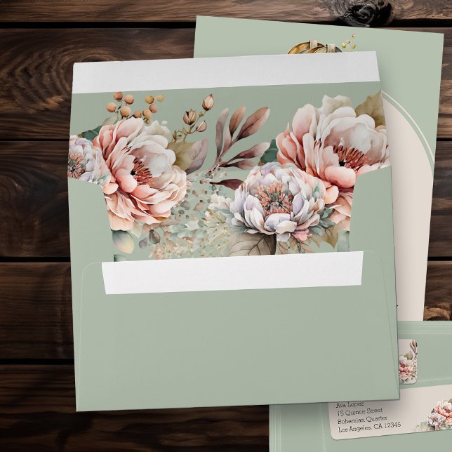 Sage Green Boho Floral Invitation Envelope (Sage Green invitation envelope from my Boho Floral Cowgirl Boots Quinceanera Collection
)