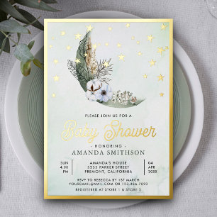Sage Green Boho Floral Moon Stars Baby Shower Gold