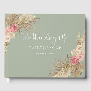 Sage Green Boho Floral Wedding Guest Book