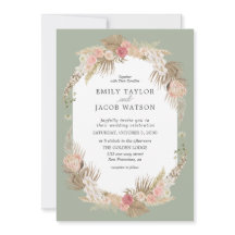 Sage Green Boho Floral Wedding invitation