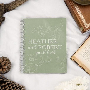 Sage Green Boho Floral Wedding Spiral Guest Book 