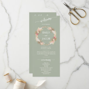 Sage Green Boho Floral Wreath Wedding Flat Program