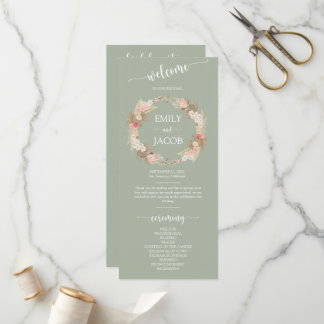 Sage Green Boho Floral Wreath Wedding Flat Program