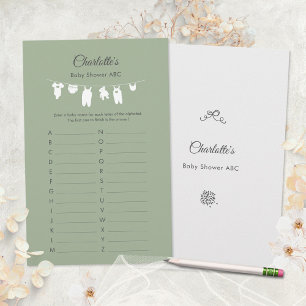 Sage Green Boho Minimalist Baby Shower ABC Game