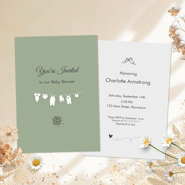 Sage Green Boho Minimalist Baby Shower Invitation (Sage Green Boho Minimalist Baby Shower Invitation ©Susanne Sachers - Sunny Mind 🌞)