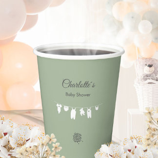 Sage Green Boho Minimalist Baby Shower Paper Cups