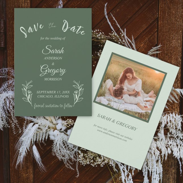 Sage Green Boho Minimalist Save the Date Card (Creator Uploaded)