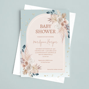 Sage Green Boho Pampas Baby Shower Invitation