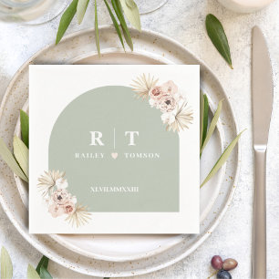 Sage Green Boho Pampas Elegant Wedding Minimalist  Napkin