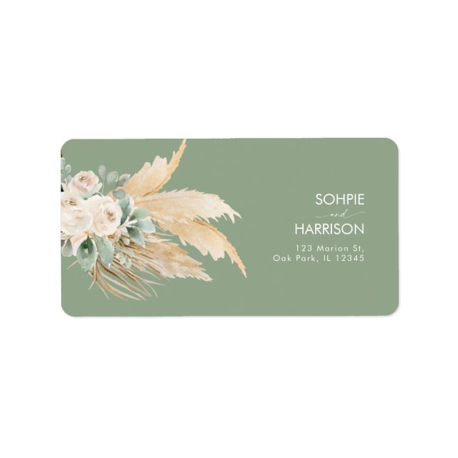 Sage Green Boho Pampas Grass Address Label (Front)