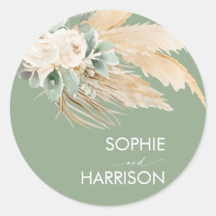 Sage Green Boho Pampas Grass Classic Round Sticker