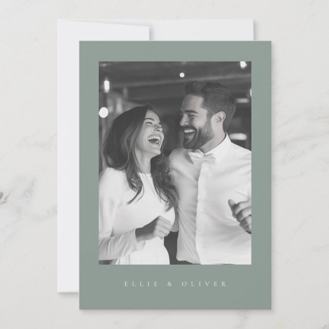 Sage Green Boho Photo 1 Wedding Modern Invitation (Front)
