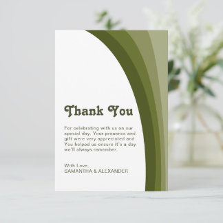 Sage Green Boho Rainbow Stripe Arch Wedding Thank You Card
