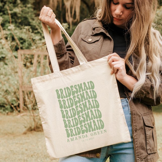 Sage Green Boho Retro Personalised Bachelorette  Tote Bag (Creator Uploaded)