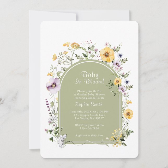 Sage Green Boho Rustic Baby In Bloom Baby Shower Invitation (Front)