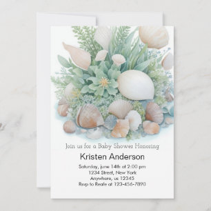 Sage Green Boho Seashell Celebration Baby Shower Invitation