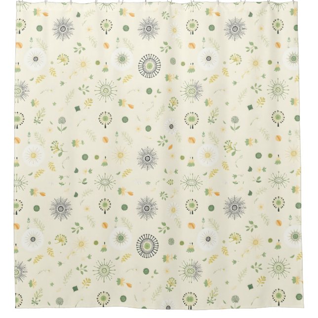 Sage Green Boho Shower Curtain (Front)
