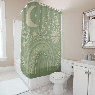 Sage Green Boho Shower Curtain