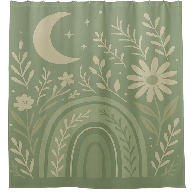 Sage Green Boho Shower Curtain (Front)