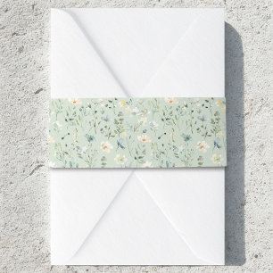 Sage Green Boho Watercolor Wildflower Invitation Belly Band