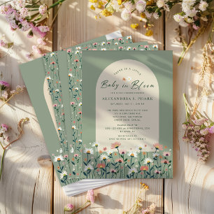 Sage Green Boho Wildflower Baby in Bloom Shower Invitation