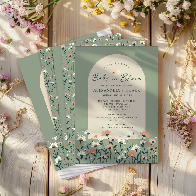 Sage Green Boho Wildflower Baby in Bloom Shower Invitation (Creator Uploaded)