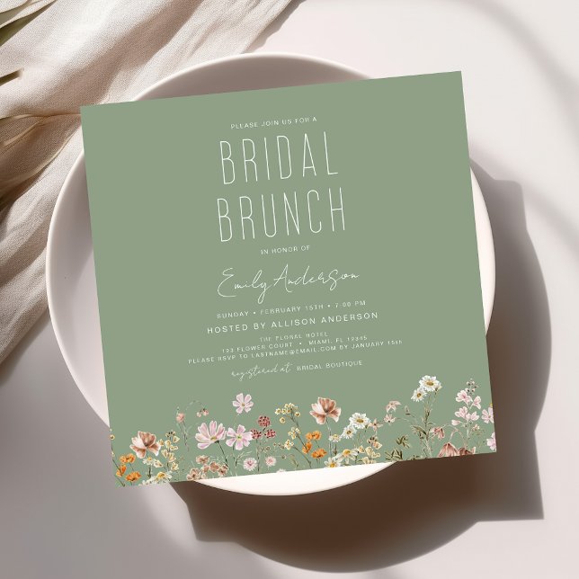Sage Green Boho Wildflower Bridal Brunch Shower Invitation (Creator Uploaded)