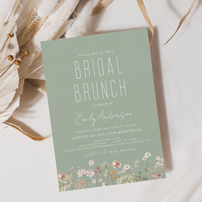Sage Green Boho Wildflower Bridal Brunch Shower Invitation (Creator Uploaded)