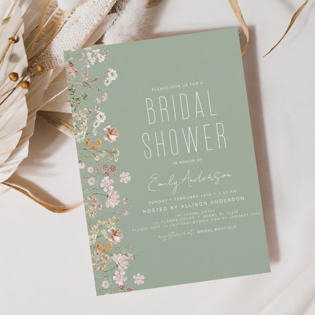 Sage Green Boho Wildflower Bridal Shower Bloom Invitation (Creator Uploaded)