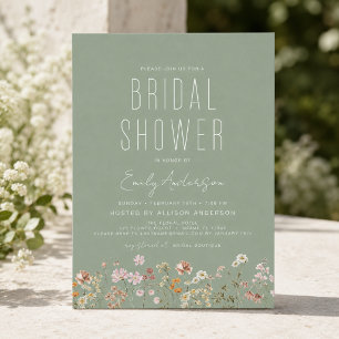 Sage Green Boho Wildflower Bridal Shower Elegant Invitation