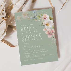 Sage Green Boho Wildflower Bridal Shower Elegant Invitation