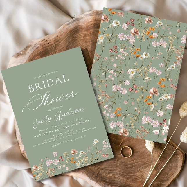 Sage Green Boho Wildflower Bridal Shower  Invitation (Creator Uploaded)