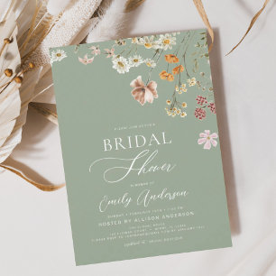 Sage Green Boho Wildflower Bridal Shower Invitation