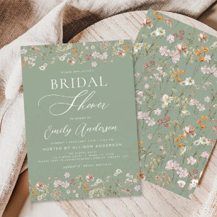 Sage Green Boho Wildflower Bridal Shower Invitation