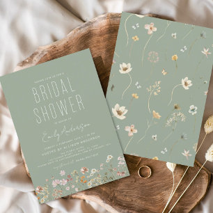 Sage Green Boho Wildflower Bridal Shower Invitation