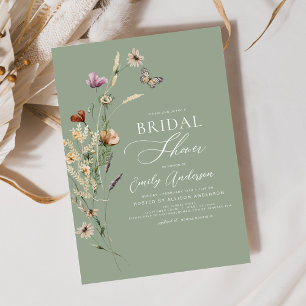 Sage Green Boho Wildflower Bridal Shower Script Invitation