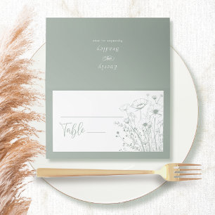 Sage Green Boho Wildflower Floral Script Wedding Place Card
