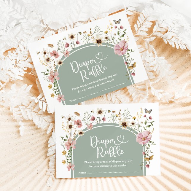 Sage Green Boho Wildflower Meadow Diaper Raffle Enclosure Card (Creator Uploaded)