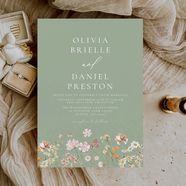 Sage Green Boho Wildflower Rustic Garden Wedding Invitation (Creator Uploaded)