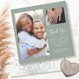 Sage Green Boho Wildflower Wedding Thank You  Invitation