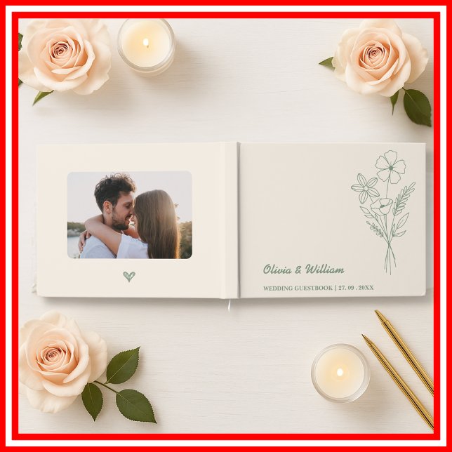 Sage Green Boho Wildflowers Rustic Wedding Guest Book (Creator Uploaded)