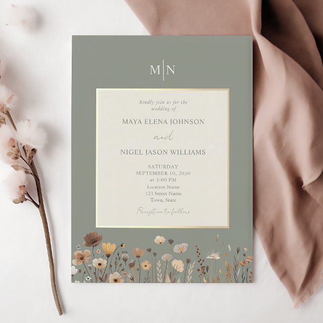 Sage Green Boho Wildflowers Wedding Invitation (Creator Uploaded)